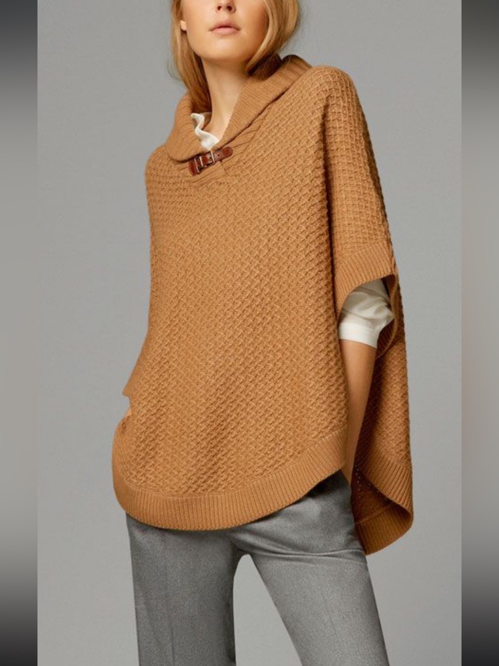 Massimo Dutti Knit Cape Poncho Camel Cashmere Wool Small Tan Brown